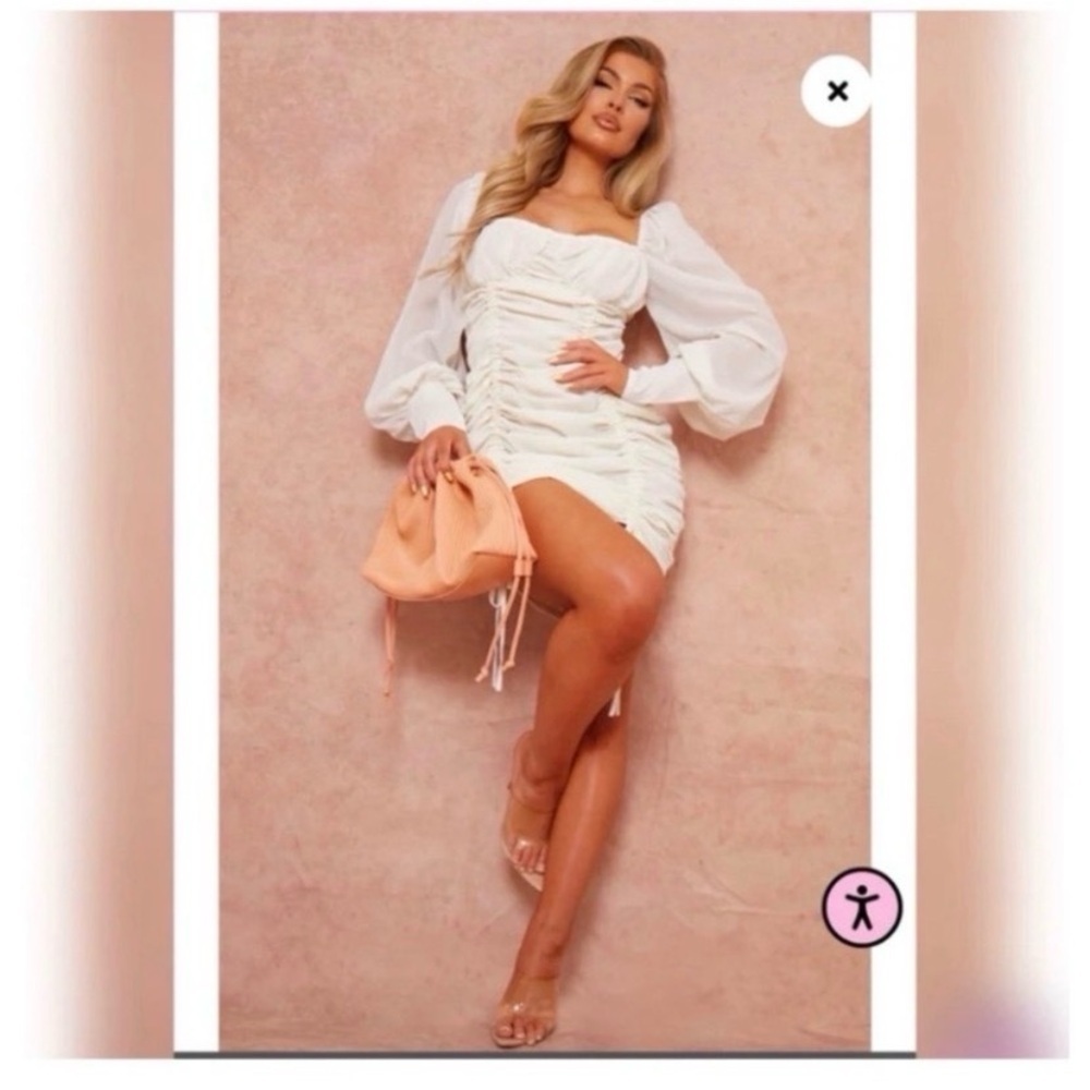 PrettyLilltleThing Ivory Ruched Dress - Picture 3 of 9